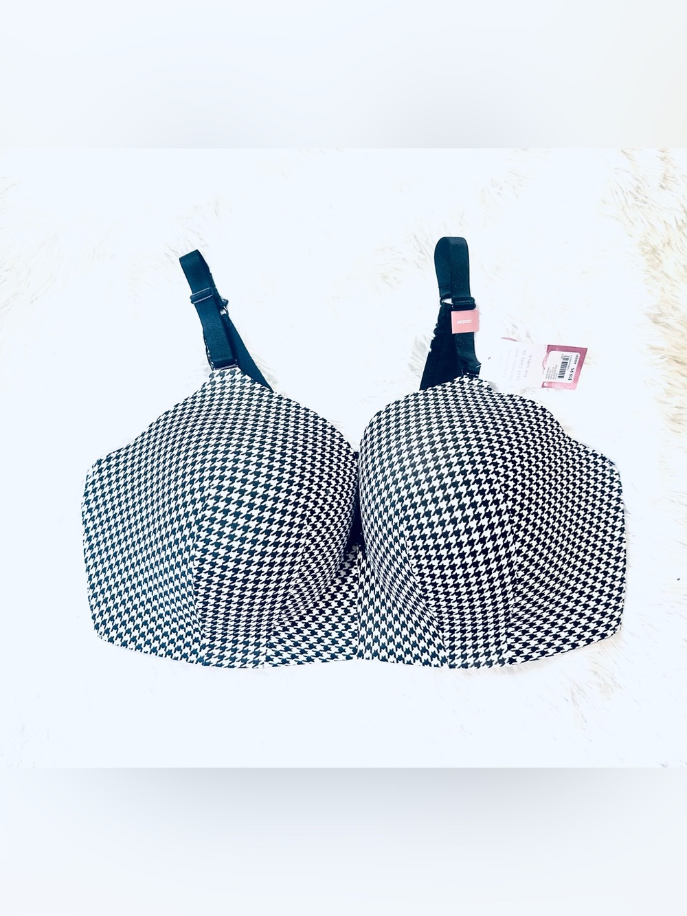 Cacique Houndstooth Molded T-Shirt Bra Black White Wire Free Full Support 40 DDD